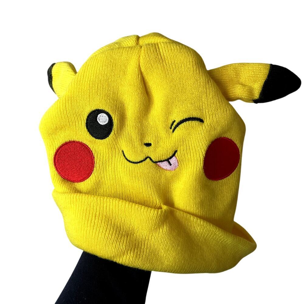 Pokemon nintendo yellow pikachu knit beanie ears one size fits all costume warm